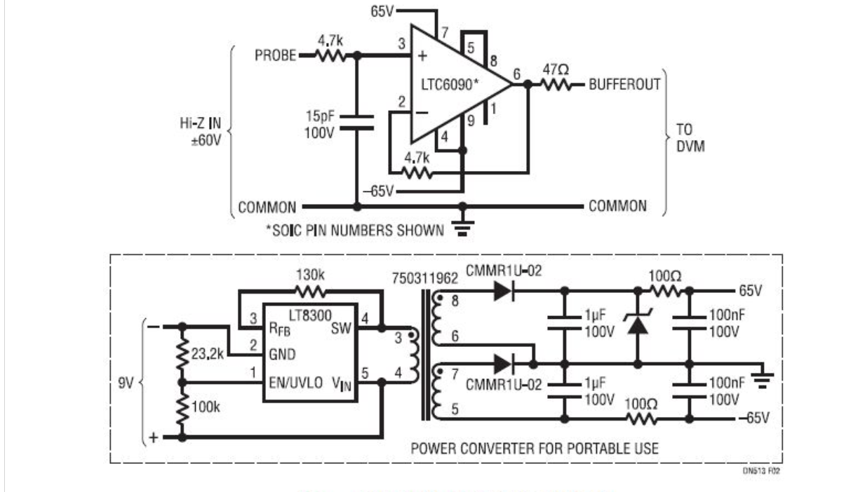 高电压CMOS放大器利用单个IC实现高阻抗检测