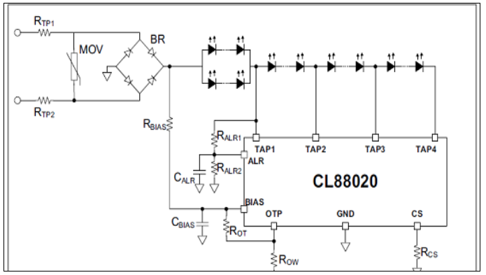 基于Microchip公司的CL88020输入电压120VAC提供8.5W离线LED驱动方案
