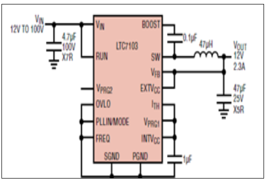 基于Linear公司的LTC7103 105V 2.3A低EMI降压稳压器解决方案