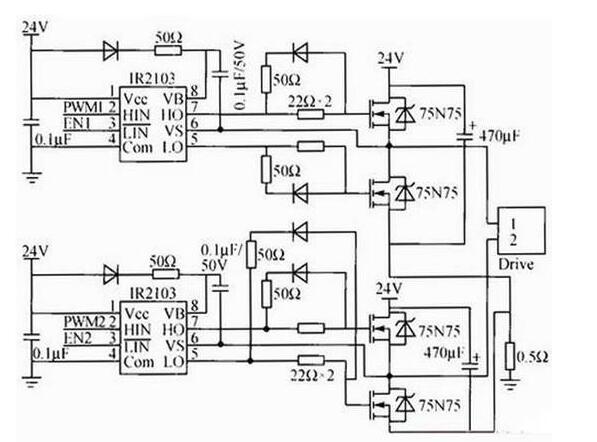 基于STM32F107主控制器+升压芯片IR2103的搬运机器人电机控制电路设计方案