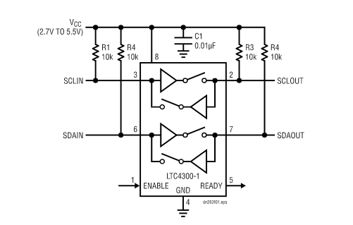LTC4300-1热插拔和缓冲 I(2)C 总线的技术解决方案