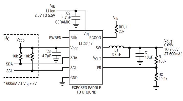 Linear Technology LTC3447数字可编程输出单片降压调节器，内置DAC和I(2)C接口