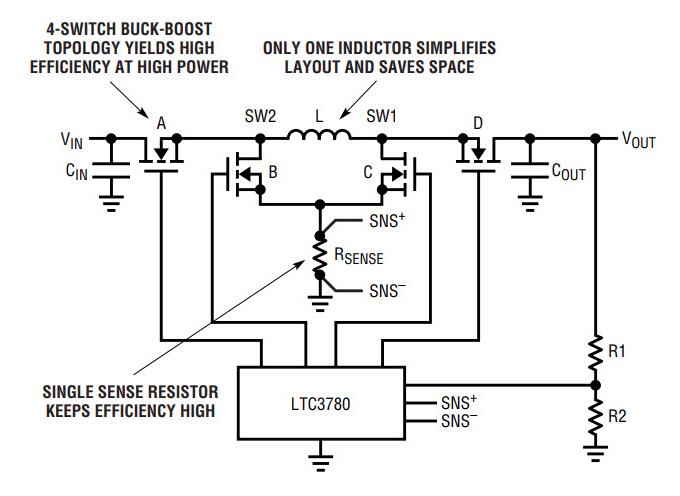 突破Buck-Boost控制器LTC3780同步升压控制器提供高达10A从宽4V-36V输入范围