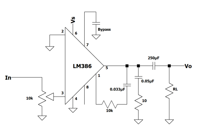 小型音频低音放大器的电路图