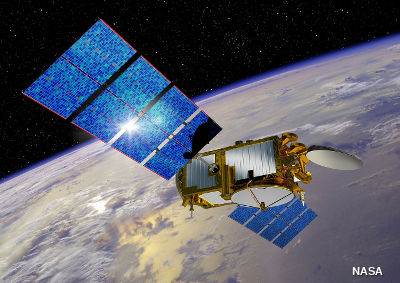 地球上空的杰森-3卫星。艺术家的印象。