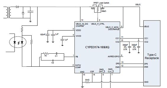 EZ-PD™ CCG3PA带光耦反馈控制的PC电源适配器应用电路图.png