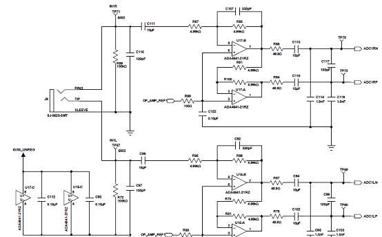 评估板EVAL-ADAU1466Z电路图:模拟输入通路0和1