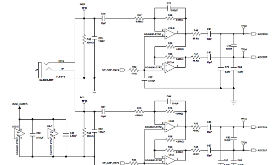评估板EVAL-ADAU1466Z电路图:模拟输入通路16和17