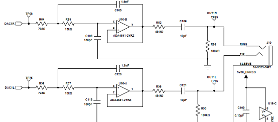 评估板EVAL-ADAU1466Z电路图:模拟输出通路0和1
