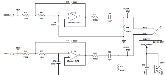 评估板EVAL-ADAU1466Z电路图:模拟输出通路32和33