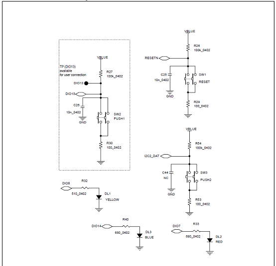 评估板STEVAL-IDB007V1M电路图:按钮和LED