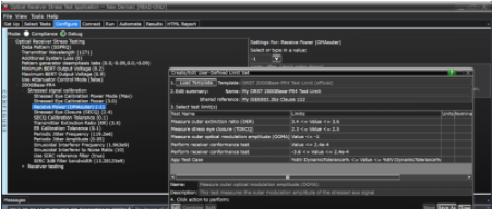 N4917BSCA光接收机极限测试用户界面显示的极限测试配置屏幕