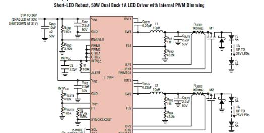 图3.LT3964应用电路(2):带PWM调光50W双路降压1A LED驱动.png