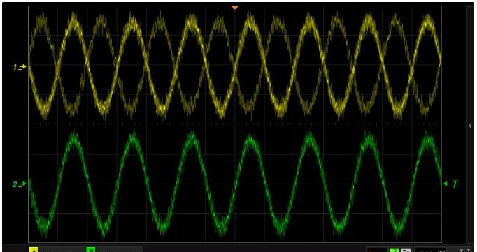 图5 CH1不开启高频抑制触发不稳，CH2开启高频抑制.png