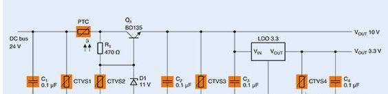 图5显示了在火灾探测器内部生成不同电压等级的可能电路图。.png