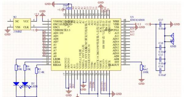 图3 AT89S52与以太网控制器连接电路的设计.png