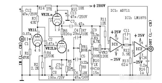 在图(a)中，电容C4、C5，电阻R7、R8和电位器VR1构成低音调控制网络。.png