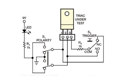 图1，双向可控硅测试仪用一只开关转换测试信号的极性。.png