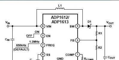 图 1:采用开关式转换器 ADP1612/1613 的典型 DC/DC 升压配置。.png
