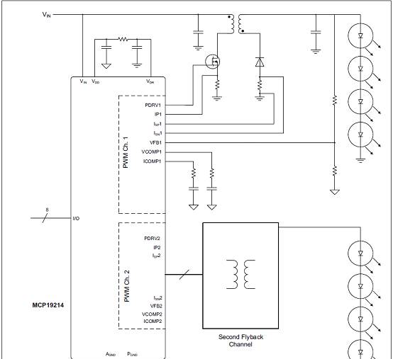 MCP19214双LED串应用电路图