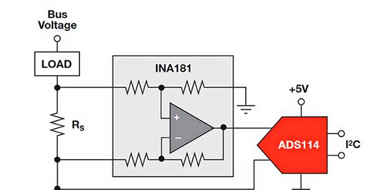 使用 Texas Instruments INA181 的低压侧电流测量电路的示意图.png