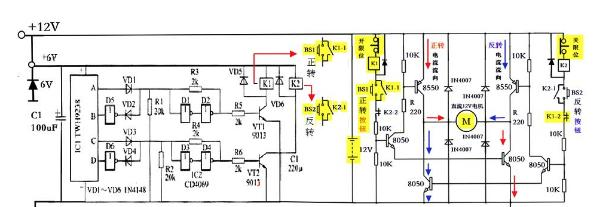 用TWH9228TWH9238 红外遥控模块制作的12V直流电机正反转控制电路.png