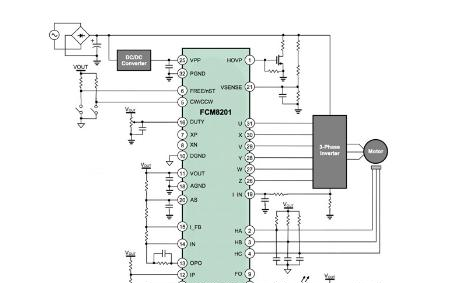 图2：飞兆半导体FCM8201 BLDC电机控制器的典型独立应用电路。.png