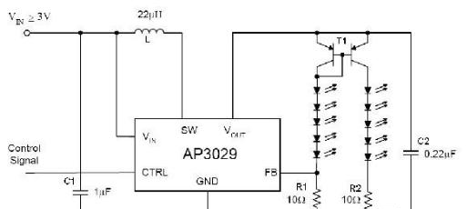 图2. AP3029 驱动并联10颗WLED的典型应用图.png