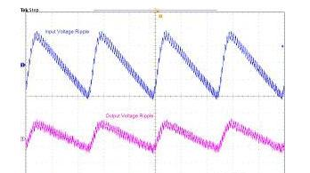 图 5. Cac 为 0.1uF 时，输入、输出电压纹波(400mA 输出，Rr 为 100kohm，Cr 为 3300pF).png