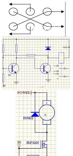 换向的继电器要使用双刀双掷型的，接线如下左图,线圈接线如下中图.png