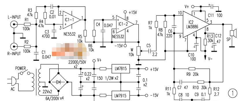 LM3886制作的超低音放大器电路图.jpg