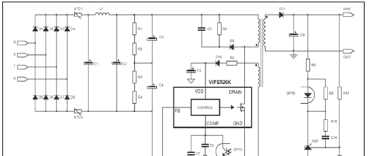 图3.VIPER26K次级调整的隔离反激配置电路图