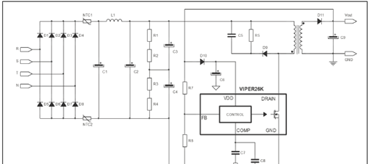 图5.VIPER26K非隔离反激配置电路图