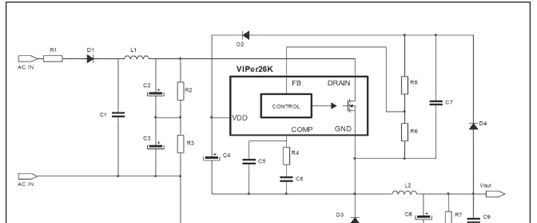 图6.VIPER26K超宽范围降压配置电路图