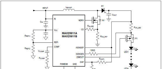 图4.MAX25611典型升压应用电路图