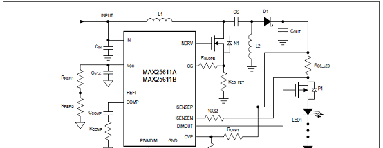 图7.MAX25611典型SEPIC应用电路图