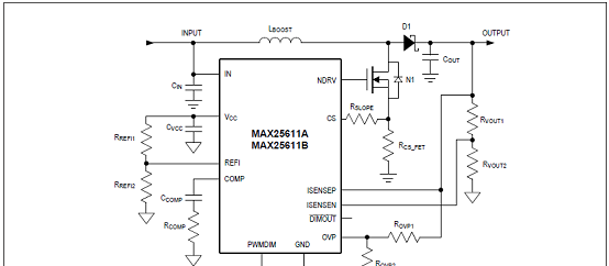 图10.MAX25611电压稳压器应用电路图