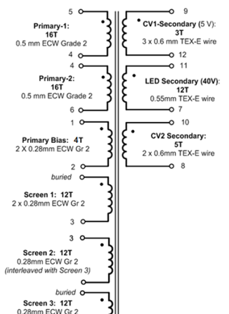 图12.参考设计DER-635变压器电路图
