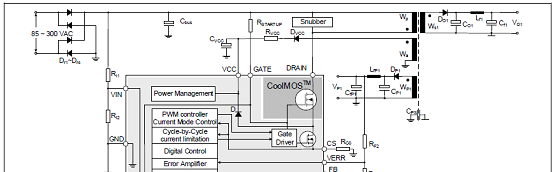 图3. ICE5xRxxxxAG采用集成误差放大器的非隔离反激应用电路图