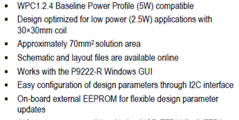 无线功率评估板P9222-R-EVK主要特性