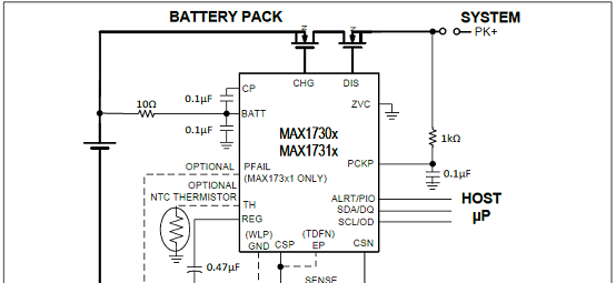 MAX17301带保护电路的电量表框图