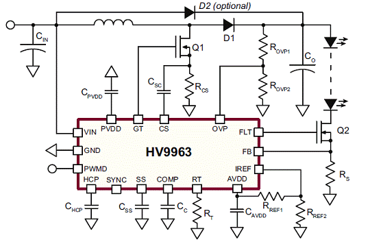 图2。HV9963典型应用电路图