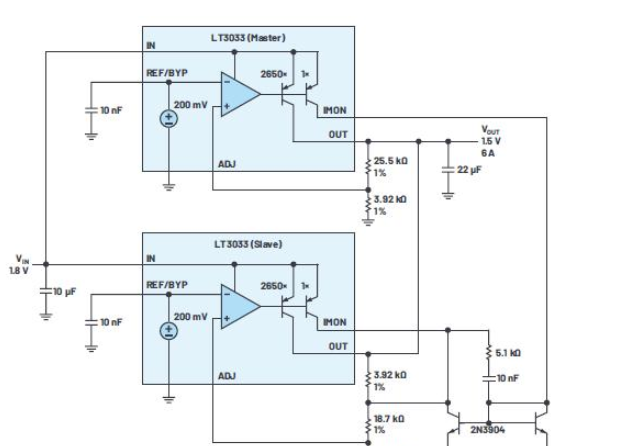 提高极低压差稳压器输出电流，实现均匀散热的并联设计