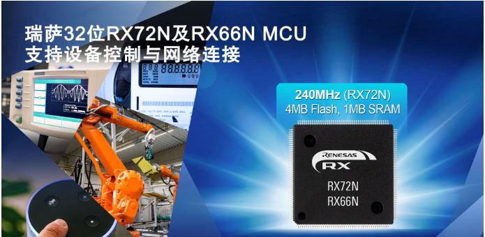 瑞萨电子推出全新32位RX72N和RX66N MCU，可提供高达4MB片上闪存