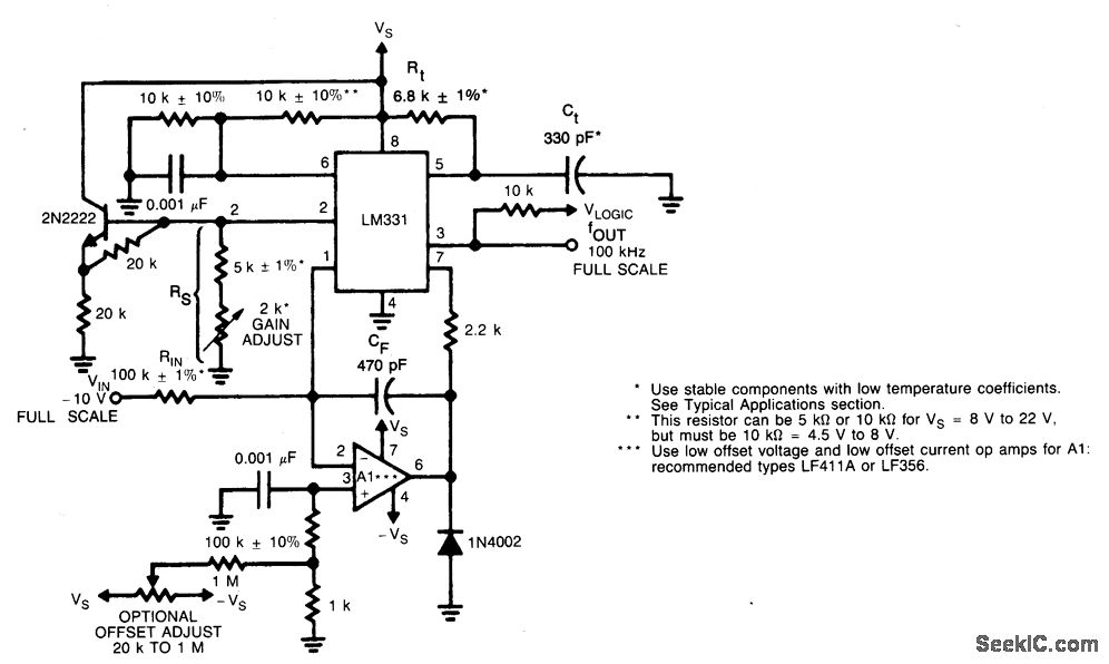 精密电压-频率转换器电路
