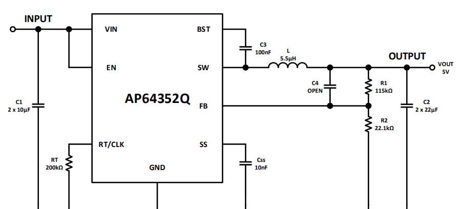 AP64352Q开关稳压器典型应用电路图