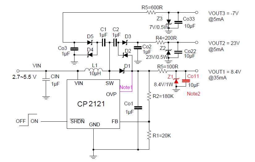Figure 2 二倍电压输出为TFT 模组提供23V
