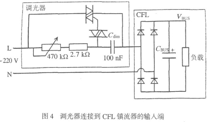 图4 调光器连接到CFL镇流器的输入端