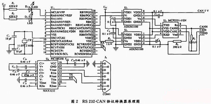 RS 232-CAN协议转换器硬件原理图