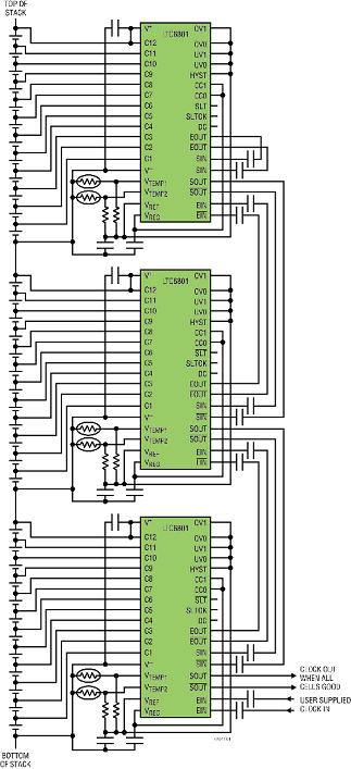 图 4:任何数量的 LTC6801 电池监视器都可以叠置。